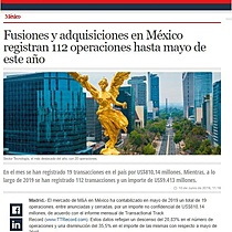 Fusiones y adquisiciones en Mxico registran 112 operaciones hasta mayo de este ao